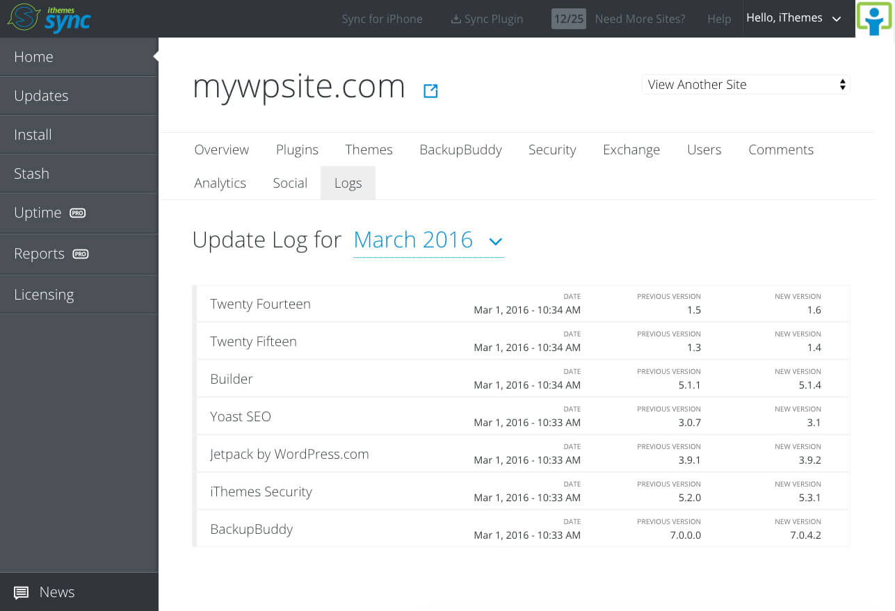 WordPress update log