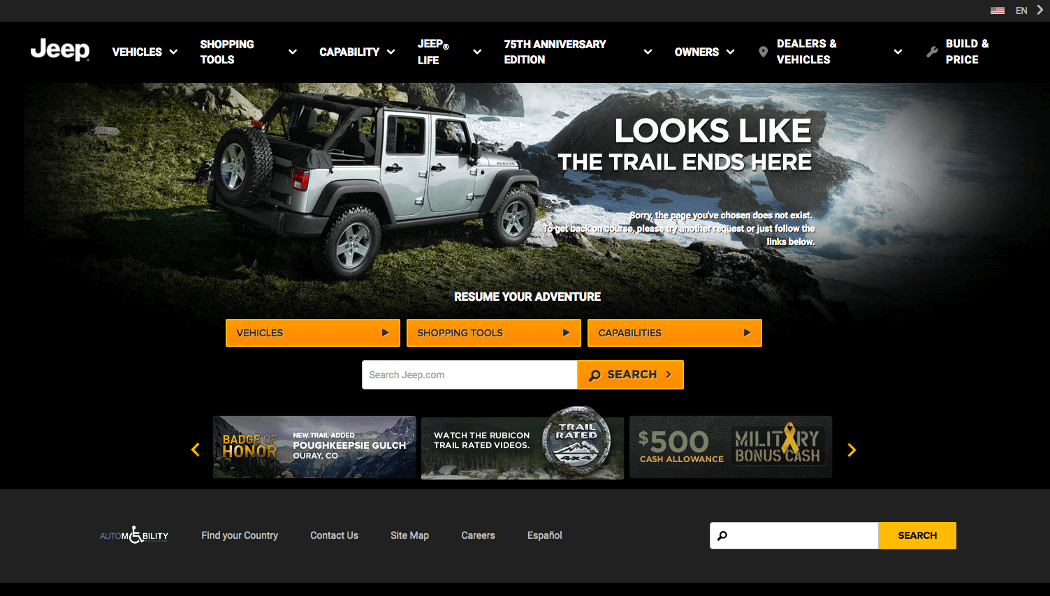 Funny 404 Pages - Jeep