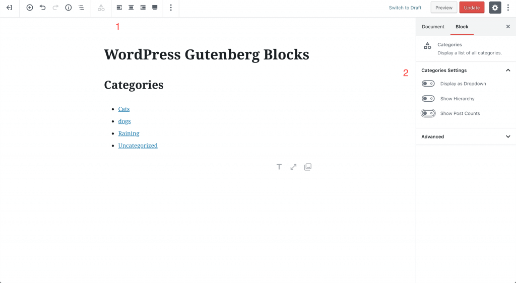 categories block