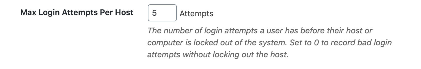 A screenshot showing the Max Login Attempts Per Host