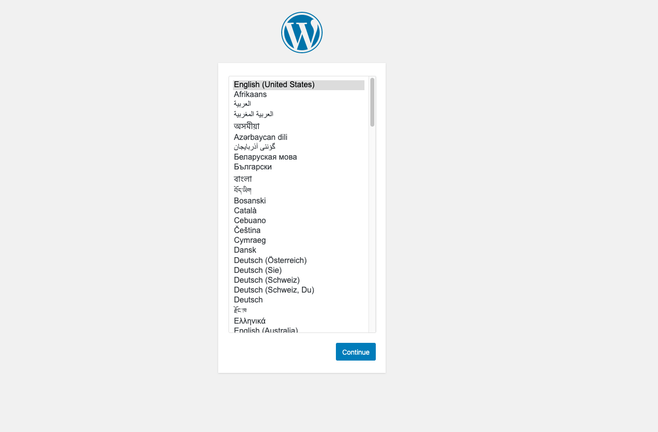 WordPress language selection