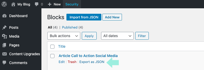Import from JSON WordPress blocks