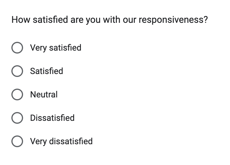 survey question asking how satisfied are you with our responsiveness