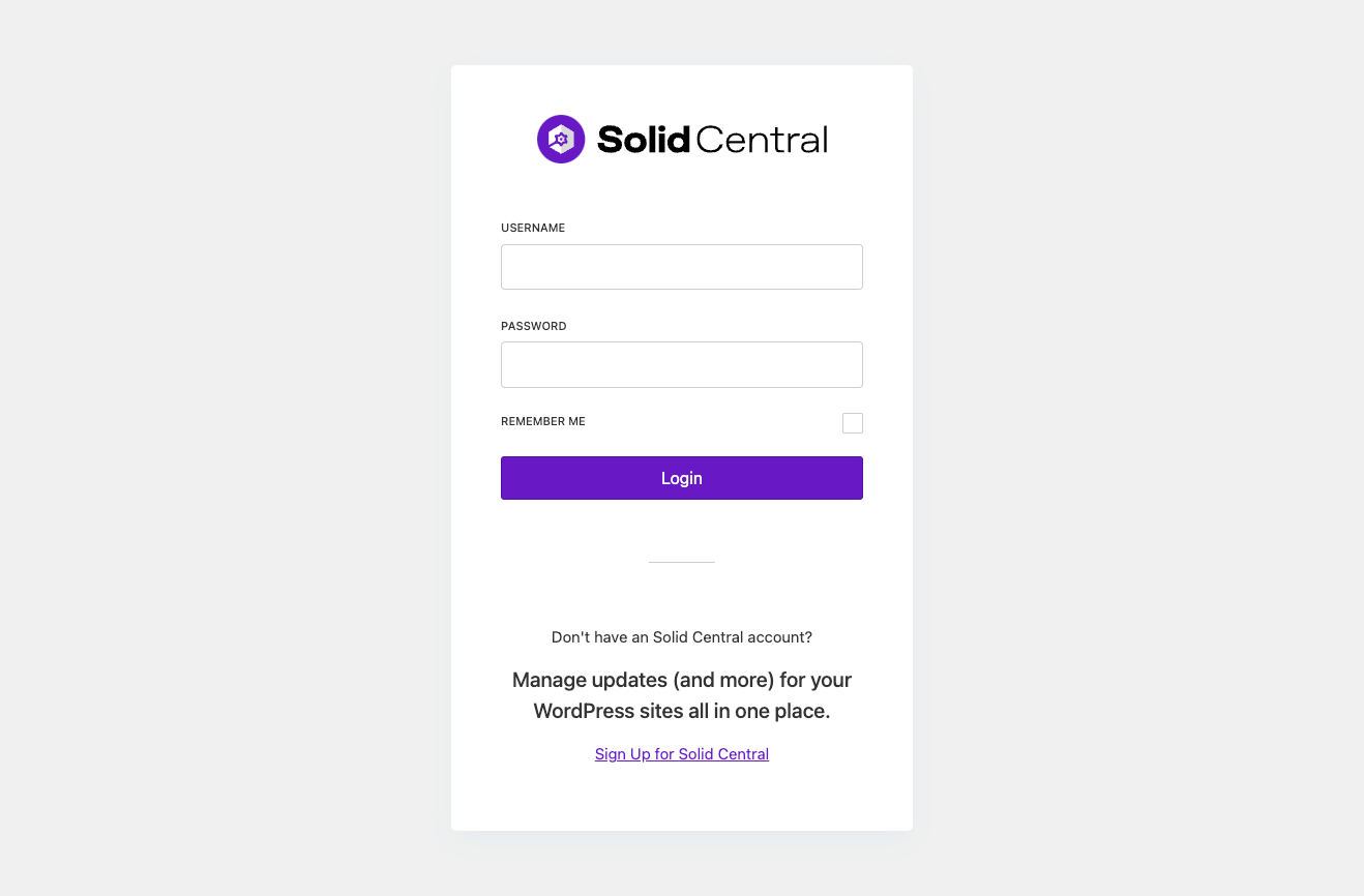 Solid Central Login Screen