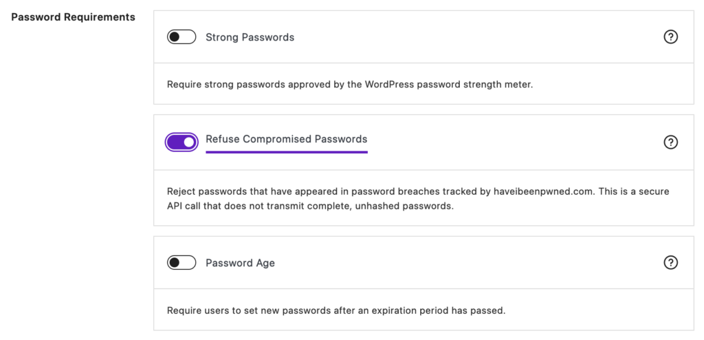 Refuse compromised passwords setting