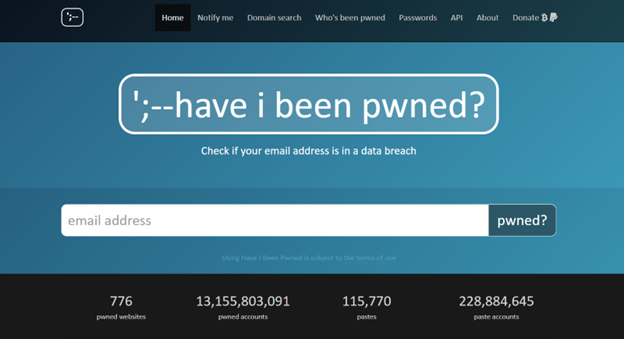 Have I Been Pwned homepage
