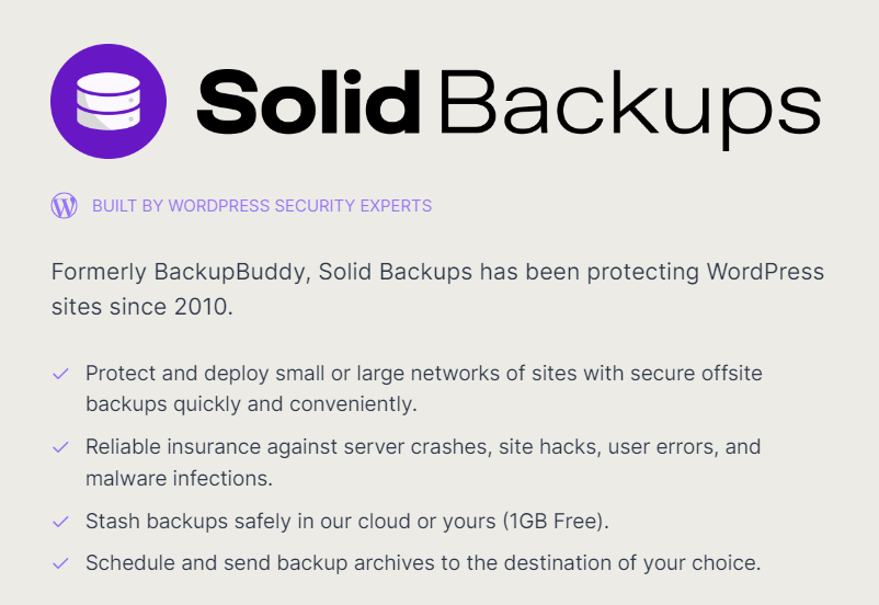 Solid Backups homepage