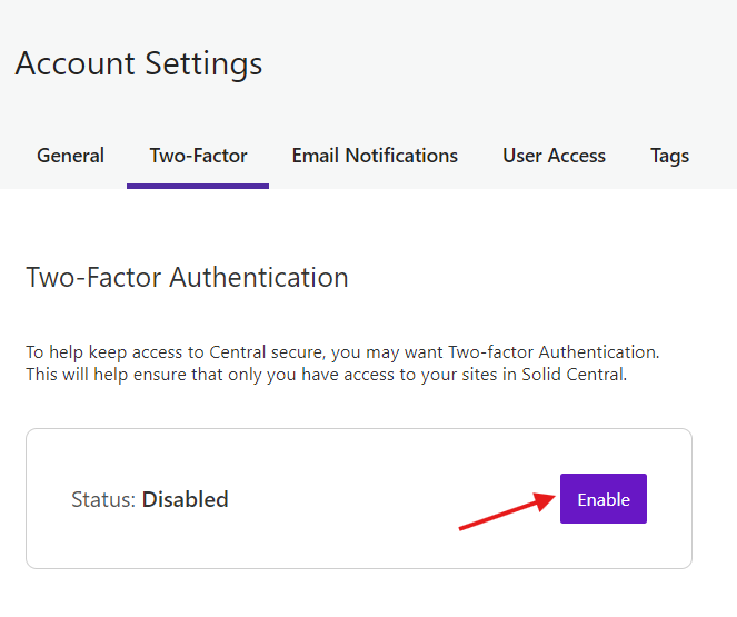 Unlocking Better Workflow: Managing Multiple WordPress Sites 8 Solid Central’s two-factor authentication feature