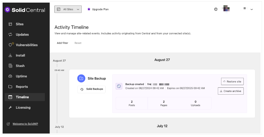 Solid Backups &mdash; NextGen Activity Timeline