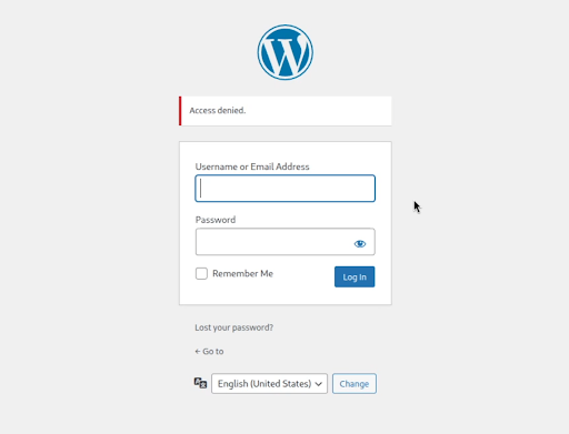 Login screen showing an &ldquo;Access denied&rdquo; error due to unapproved country restriction.